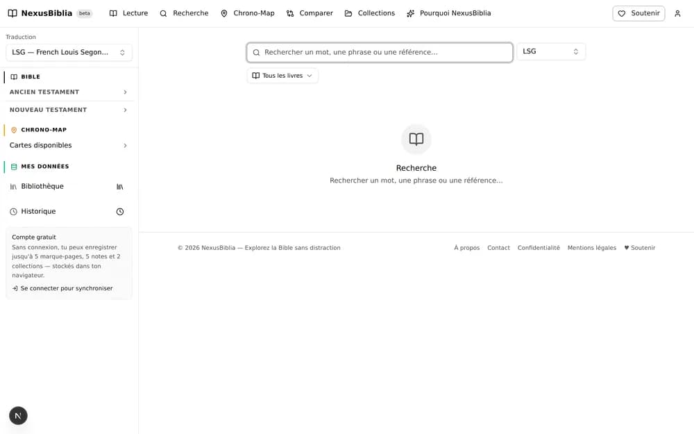 L'écran de recherche avec les résultats pour le mot « amour » dans la traduction Louis Segond.